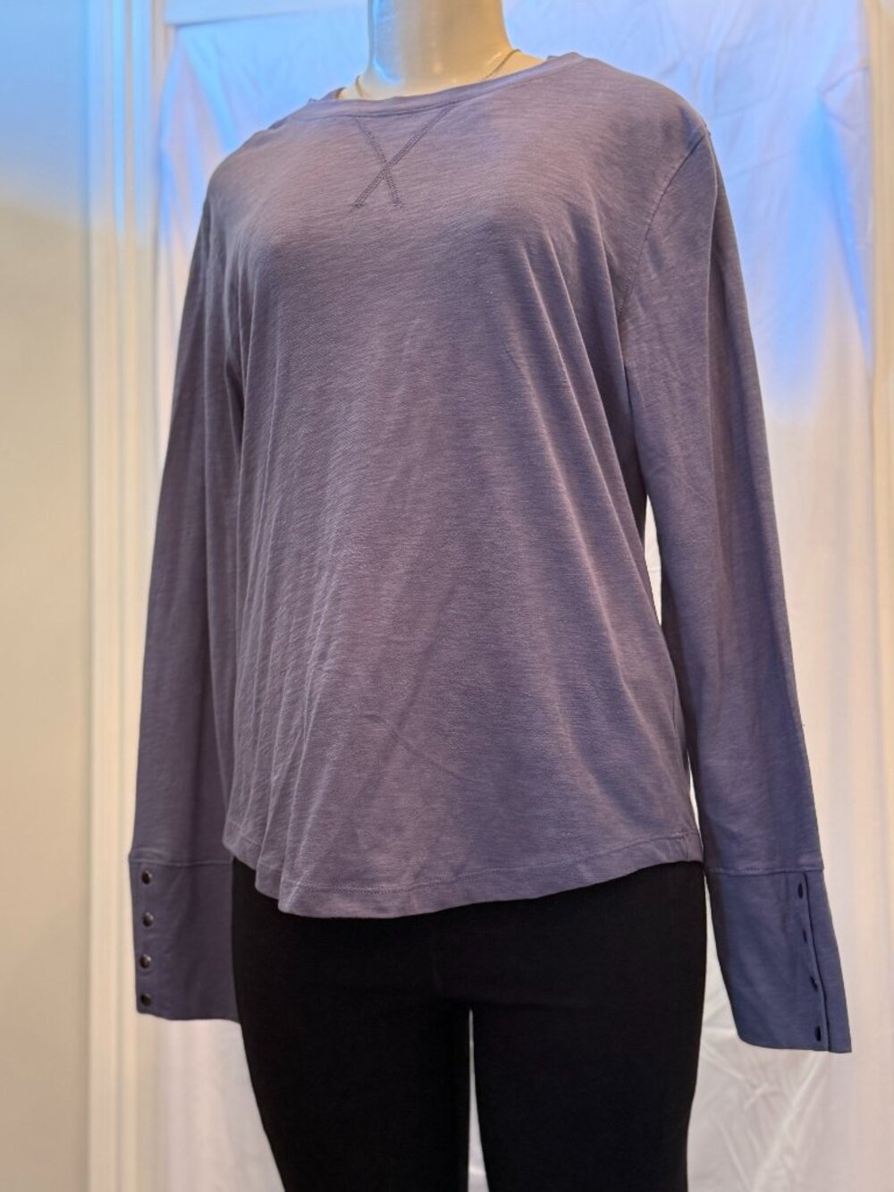 Maurices Long Sleeve i say purple he says blue tee with cuff snaps new with tags